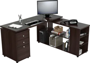 Modern Office Desk Setup PNG Image