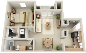 Modern One Bedroom Apartment Layout PNG