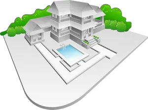 Modern Residential Architectural Model PNG