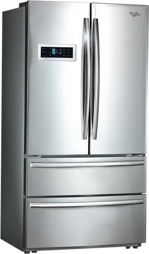 Modern Stainless Steel French Door Refrigerator PNG Image