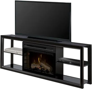 Modern T V Standwith Builtin Fireplace PNG