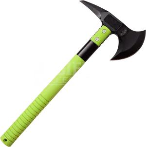 Modern Tactical Axe Green Handle PNG Image