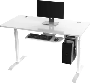 Modern White Computer Desk Setup PNG Image