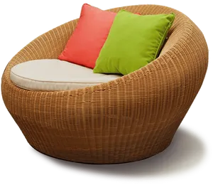 Modern Wicker Armchairwith Cushions PNG Image