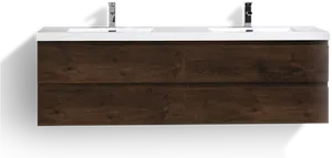 Modern Wooden Bathroom Vanity Unit PNG Image