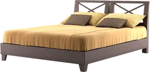 Modern Wooden Bedwith Golden Bedding PNG Image