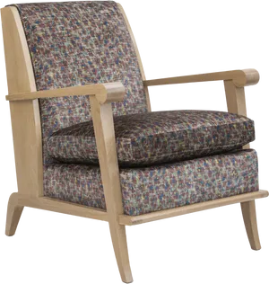 Modern Wooden Club Chairwith Patterned Upholstery PNG Image