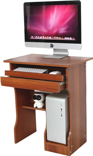 Modern Wooden Computer Desk Setup PNG Image