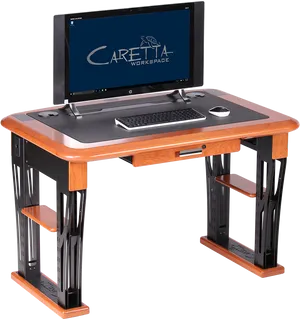 Modern Wooden Computer Desk Setup PNG Image