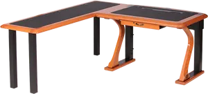 Modern Wooden Computer Deskwith Black Accents.png PNG Image