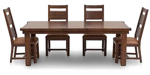 Modern Wooden Dining Seton Black Background.jpg PNG Image