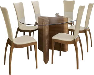 Modern Wooden Dining Setwith Glass Top PNG Image