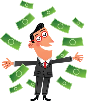 Money Rain Cartoon Man PNG