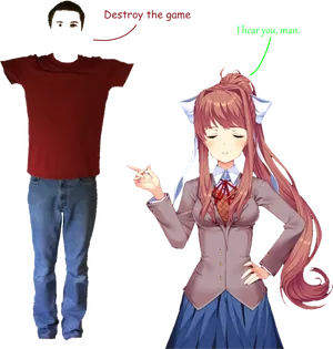 Monika Interacting With Invisible Character D D L C PNG Image