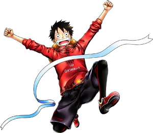 Monkey D Luffy Joyful Leap PNG Image