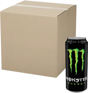 Monster Energy Drink Can Beside Cardboard Box PNG Image