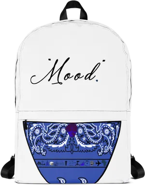 Mood Printed Backpackwith Blue Paisley Design PNG Image