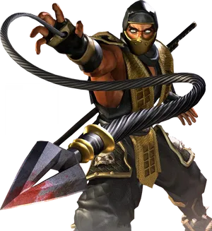 Mortal Kombat Ninja Scorpion Action Pose PNG Image