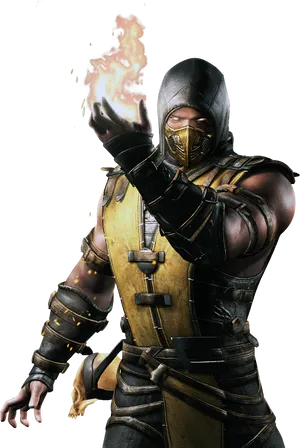 Mortal Kombat Ninjawith Flaming Hand PNG Image