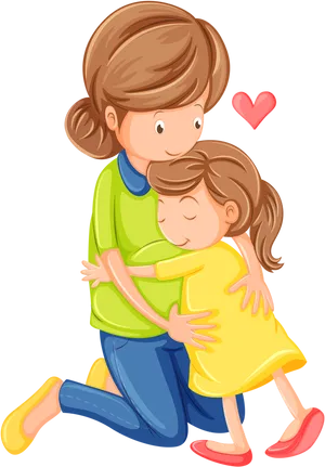 Mother Child Embrace Cartoon PNG Image