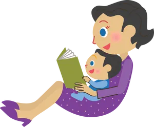 Mother Child Reading Time PNG Image