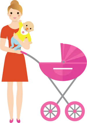 Mother Child Stroller Illustration PNG Image