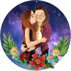 Mother Daughter Love Cosmic Background PNG Image