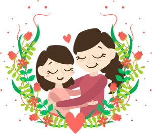 Mother Daughter Love Illustration PNG Image