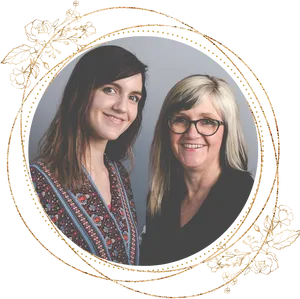 Mother Daughter Portrait Golden Frame PNG Image