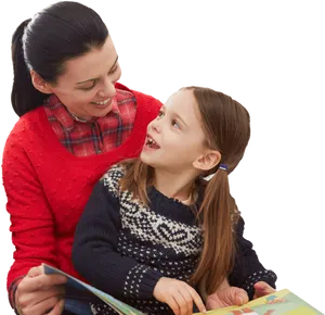 Mother Daughter Reading Time PNG Image