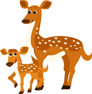 Mother Deerand Fawn Cartoon PNG Image