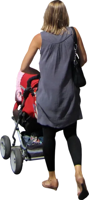 Mother Pushing Stroller Walking PNG Image