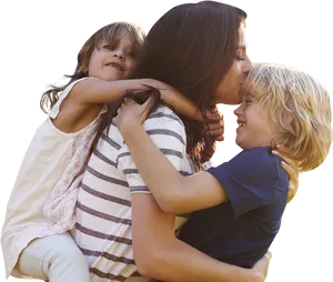 Motherhood Embrace Momand Kids PNG Image