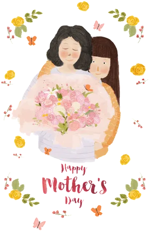 Mothers Day Embracewith Floral Backdrop PNG Image