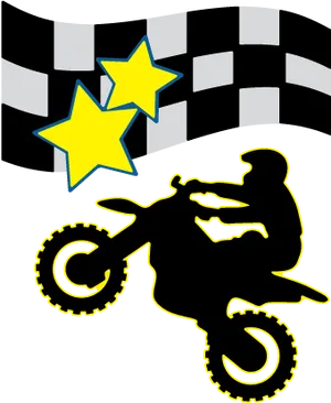 Motocross Silhouette Jumping Stars Checkered Flag PNG Image