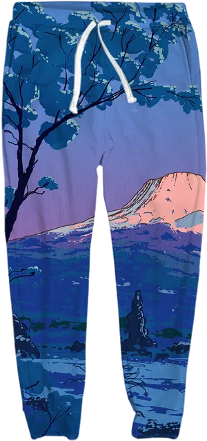 Mount Fuji Printed Joggers PNG Image