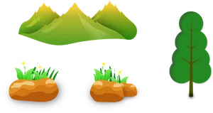 Mountain Mud Flowers Tree Illustration PNG Image