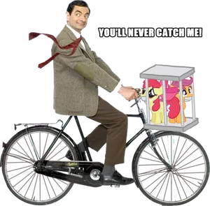 Mr Bean Escapeon Bicyclewith Ponies PNG Image