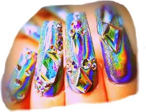 Multicolor Gemstone Nail Art PNG Image