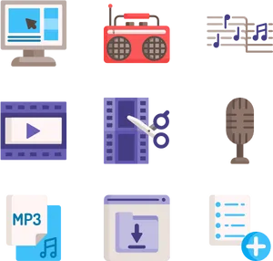 Multimedia Icons Set PNG Image