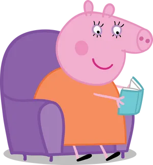 Mummy_ Pig_ Reading_in_ Chair PNG Image