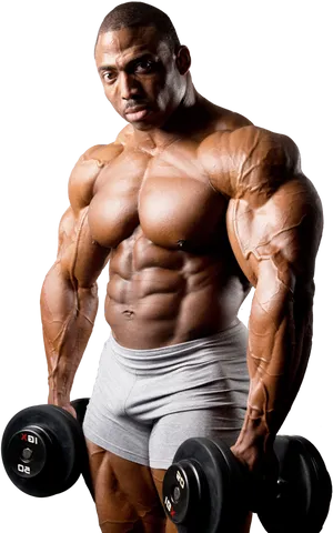 Muscular Bodybuilder Dumbbell Curl PNG Image