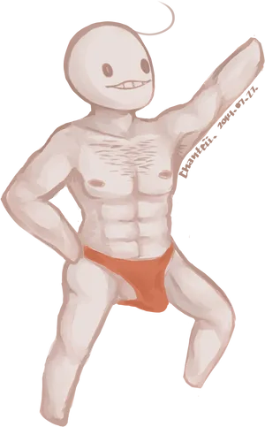 Muscular Cartoon Figure Posing PNG Image