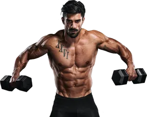 Muscular Man Lifting Dumbbells PNG Image