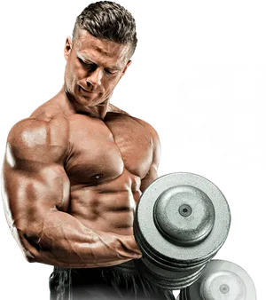 Muscular Man Lifting Dumbbells PNG Image