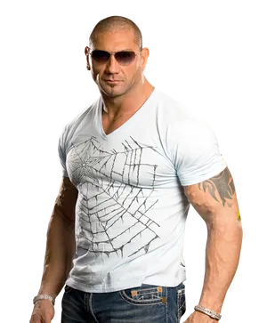 Muscular Manin White Shirtand Sunglasses PNG Image