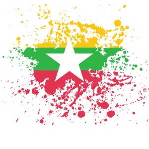 Myanmar Flag Artistic Splatter Design PNG Image