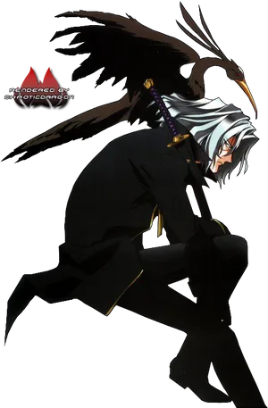 Mysterious_ Anime_ Character_with_ Raven_ Wings PNG Image