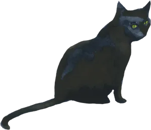 Mystic Black Cat Green Eyes PNG Image