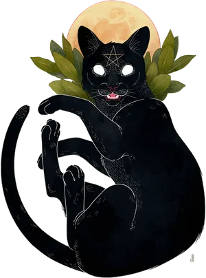 Mystical Black Cat Moon Illustration PNG Image